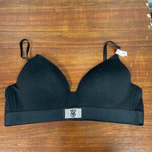 Victoria's Secret T-Shirt Lightly Lined Wireless Bra 36B Black Bedazzled Logo
